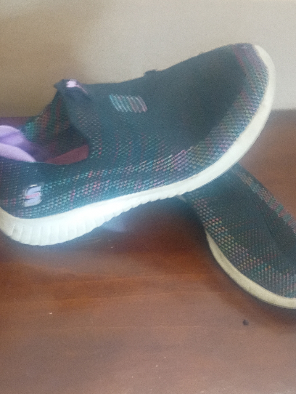 Skechers Kids Slip-On Athletic Shoes in Black with Multicolor Knit